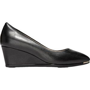 Cole Haan Womens Grand Ambition Black Leather Slip On Dress Pumps Wedges
